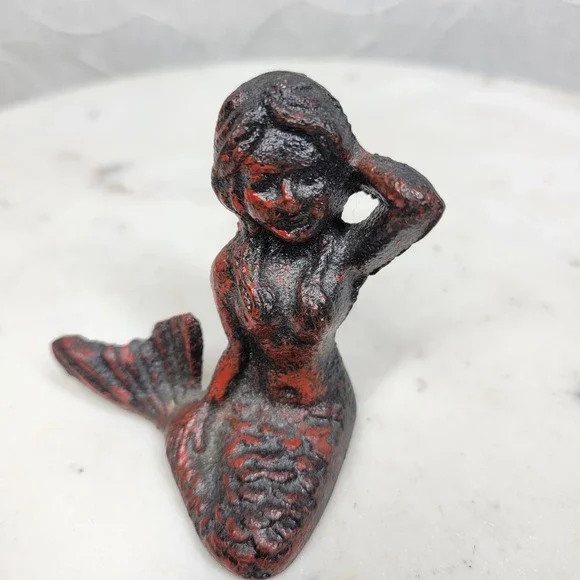 Vintage Heavy Cast Iron Mermaid Figurine 2.5" Nautical Coastal Decor Whimsigoth - Picture 8 of 10